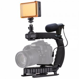 Puluz Σταθεροποιητής Χειρός DSLR Sport Action Camera Smartphone Μικρόφωνο με Φωτισμό LED - U-Grip Gimbal &amp; Stabilizers Vlog Set