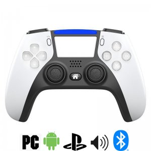 Ασύρματο Bluetooth Χειριστήριο PS4, PC, Android Phone, με Ηχείο &amp; 4 Προγραμματιζόμενα Πλήκτρα, Άσπρο, Wireless Bluetooth Controller P-02