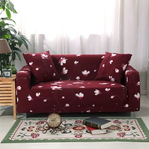 Ελαστικά Καλύμματα για Διθέσιο Καναπέ 140cm - 185cm - Elastic Sofa Cover Μπορντώ με Λουλούδια