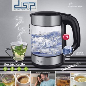 DSP Ηλεκτρικός Διάφανος Ανοξείδωτος Βραστήρας με LED και Αντιολισθητική Περιστρεφόμενη Βάση - KK 1119 Electric Kettle 1.7lt