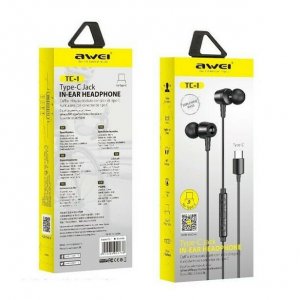 Awei Ενσύρματα Ακουστικά Handsfree με Βύσμα Type C Μαύρα