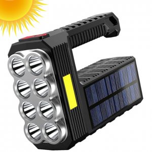 LED Αδιάβροχος Επαναφορτιζόμενος Φακός 20W με Ηλιακό Πάνελ και 4 Λειτουργίες Φωτισμού