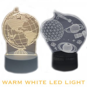 Τρισδιάστατο LED Φωτιστικό USB σε Δύο Σχέδια, 3D, Θερμό Λευκό Φως σε Χαραγμένο Πλέξιγκλας, OEM