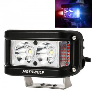 Motowolf Αδιάβροχο Προβολάκι Αλουμινίου με Λευκό &amp; Μπλε - Κόκκινο Flash Αστυνομίας Περιπολικού Εκτάκτου Ανάγκης Φωτισμό για Μοτοσυκλέτες 25W - Mαύρο