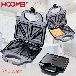 Hoomei Ηλεκτρική Τοστιέρα 750 W, με Αντικολλητικές Πλάκες με Σχήμα για Εύκολο Κόψιμο, Αυτόματο Θερμοστάτη &amp; Αντικραδασμική Βάση, για 2 Τοστ, HM-5845