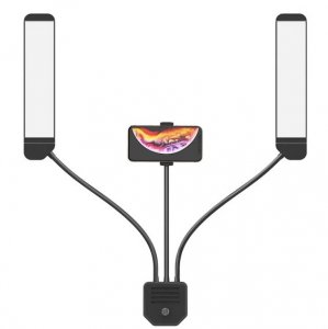 Επαγγελματικό Διπλό Φωτιστικό LED USB 35W με Βάση Κινητού - 3 Ρυθμίσεις Φωτισμού &amp; Ρυθμιζόμενη Φωτεινότητα RK39 - Μαύρο