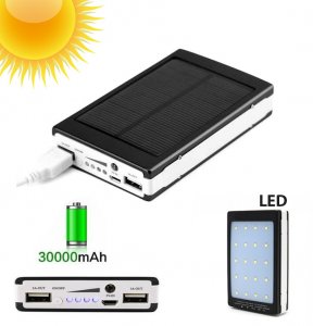 Ηλιακά Επαναφορτιζόμενο Power Bank 30.000mAh με 2 Θύρες USB-A &amp; Φωτιστικό LED με 3 Λειτουργίες - Solar Power Bank