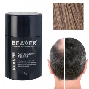 Beaver Hair Building Fibers, Μικρο-ίνες Φυσικής Κερατίνης κατά της Τριχόπτωσης &amp; Αραίωσης των Μαλλιών 12γρ Ανοιχτό Καστανό