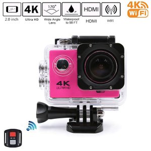 Super Extreme Αδιάβροχη Κάμερα Δράσης Ultra HD 4K WiFi 2.0in - Action Camera με Πλήρη Αξεσουάρ &amp; App Εφαρμογή - Ροζ