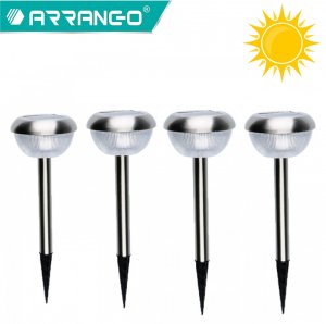ARRANGO Σετ 4x Αδιάβροχο Επιδαπέδιο Ηλιακό LED Φωτιστικό - Πάσσαλος Κήπου Inox Ασημί