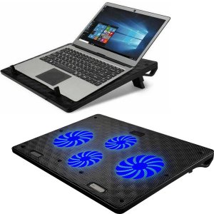 OMEGA Cooling Pad για Laptop 10 - 18 Ίντσες με 4 Ανεμιστήρες - Ρύθμιση Ύψους &amp; LED Φωτισμό
