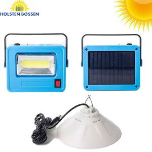 Μίνι Ηλιακό Σύστημα Φωτισμού LED 3W COB με Φωτοβολταϊκό Πάνελ &amp; 1 Κρεμαστή Λάμπα 2W &amp; Φορτιστής USB Power Bank - Holsten Bossen Solar Camping Lights