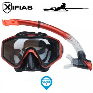 Xifias Σετ Καταδυτική Μάσκα Siliter &amp; Αναπνευστήρας με Βαλβίδα για Ενήλικες Κόκκινο, Μαύρο