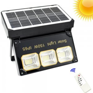LED Αδιάβροχος Ηλιακός Προβολέας 150W Λευκού Φωτισμού με Τηλεχειριστήριο &amp; Χρονοδιακόπτη - Μαύρος