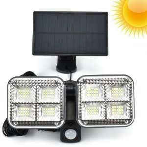 Στεγανός Επιτοίχιος Ηλιακός Προβολέας 120 LED με Φωτοβολταϊκό Πάνελ &amp; Αισθητήρα Κίνησης - Μαύρο