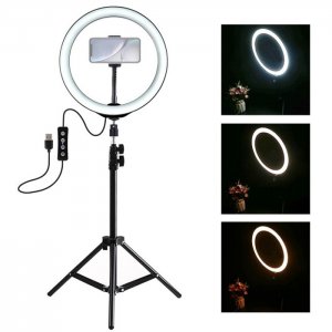 Φωτογραφικό Φωτιστικό Δαχτυλίδι LED 26cm USB με Ρυθμιζόμενο Θερμό &amp; Ψυχρό Φωτισμό - Dimmer - Τρίποδο 110cm &amp; Βάση Στήριξης Κινητού - Ring Light Lamp