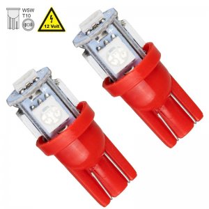 2x Ψείρες LED Αυτοκινήτου T10 5 SMD 5050 Κόκκινο Φωτισμό 2τμχ