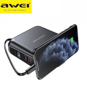 Awei Φορητή Μπαταρία Φορτιστής - Power Bank 15000mAh 2.4A - LED Ένδειξη Μπαταρίας - Θύρες USB-A &amp; USB-C Quick Charge 3.0 Ταχυφορτιστής - Βάση Κινητού