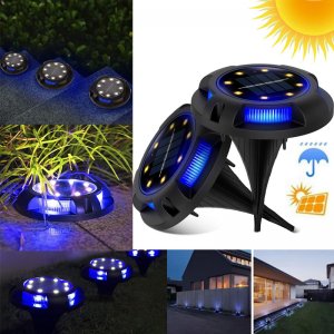 Αδιάβροχο Επιδαπέδιο Ηλιακό 8 RGB LED Φωτιστικό Κήπου με Πάσσαλο &amp; Φωτοκύτταρο Σετ 4τμχ