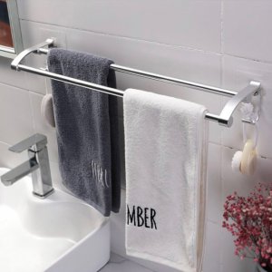 Επιτοίχια Αυτοκόλλητη Διπλή Πετσετοκρεμάστρα - Ράβδος με 2 Γάντζους για το Μπάνιο &amp; την Κουζίνα