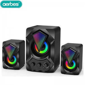 Aerbes Σετ 2 Ηχείων με Subwoofer 2.1 USB με RGB Φωτισμό για Υπολογιστές &amp; Τηλεοράσεις