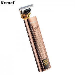 Kemei Επαγγελματική Επαναφορτιζόμενη Κουρευτική Μηχανή 6W Μεταλλική Ρυθμιζόμενου Μήκους Κοπής με LCD Οθόνη &amp; Ένδειξη Μπαταρίας - Ροζ Χρυσή