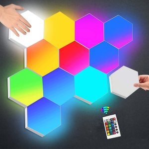 Hex On Εξαγωνικά Επιτοίχια Αυτοκόλλητα Φωτιστικά - Διακοσμητικά RGB LED Αφής με Τηλεχειριστήριο &amp; Ρύθμιση Έντασης Φωτεινότητας 6τμχ.
