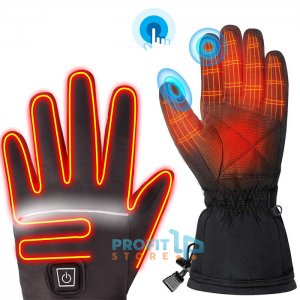 Warm hands Ταχύ Θερμαινόμενα Αδιάβροχα Γάντια για Αναβάτη Μηχανής με Ανακλαστικό Φωτός &amp; Επαναφορτιζόμενες Μπαταρίες USB 4000mAh - One Size Μαύρο