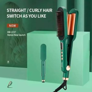 Ισιωτικό &amp; Ψαλιδωτή Χτένα Μαλλιών 2 σε 1 - Fast Heat Negative Ions LCD Hair Styler Kemei