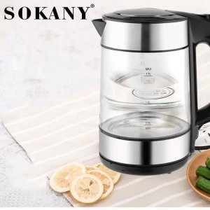 Sokany Ηλεκτρικός Διάφανος Βραστήρας 2200W 1.7L με Περιστρεφόμενη Βάση &amp; LED Φωτισμό