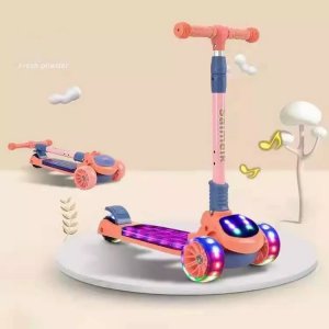 Παιδικό Αναδιπλούμενο Scooter - Πατίνι με Πίσω Φρένο - LED Φωτάκια &amp; Μουσική - Ροδακινί, Μπλε