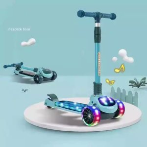 Παιδικό Αναδιπλούμενο Scooter - Πατίνι με Πίσω Φρένο - LED Φωτάκια &amp; Μουσική - Μπλε