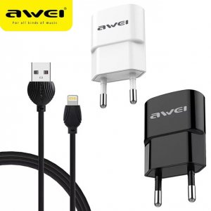 Awei Σετ Αντάπτορας - Φορτιστής με Θύρα USB-A 2.1Α Γρήγορης Φόρτισης &amp; Καλώδιο USB σε Lightning 1m