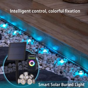 Έξυπνα Ηλιακά Διακοσμητικά LED RGB Φωτιστικά Κήπου Bluetooth με Καρφωτή Βάση &amp; App Εφαρμογή Κινητού 8τμχ - Ασημί