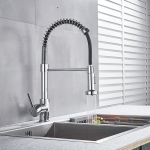 Μοντέρνα Inox Εύκαμπτη Μπαταρία Βρύση Νεροχύτη Κουζίνας Αναμεικτική με Σπιράλ - Ελατήριο Ντους Ανοξείδωτη &amp; 2 Λειτουργίες Ψεκασμού