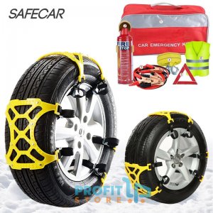 SafeCar Σετ με 6 Universal Πλατιές Ρυθμιζόμενες Αντιολισθητικές Αλυσίδες 165mm-265mm Χιονιού Πλαστικές &amp; Πλήρες Κιτ Έκτακτης Ανάγκης σε Βαλιτσάκι