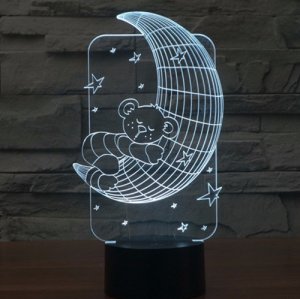 LED 3D Τρισδιάστατο Φωτιστικό Illusion Led Moon &amp; Bear