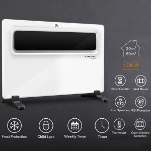 Trotec Επιτοίχιος &amp; Επιδαπέδιος Θερμοπομπός 1500W με LCD Οθόνη, Ρυθμιζόμενο Θερμοστάτη &amp; Χρονοδιακόπτη