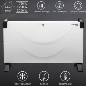 Trotec Επιδαπέδιος Θερμοπομπός 2000W με Χειρολαβές, 3 Επίπεδα Θέρμανσης, Ρυθμιζόμενο Θερμοστάτη &amp; Προστασία Υπερθέρμανσης &amp; Παγετού