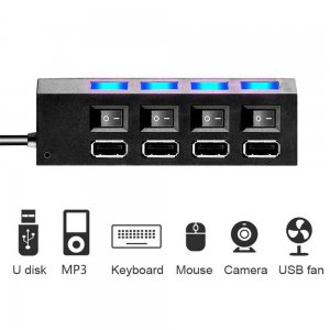 TREQA Αντάπτορας - USB HUB Γρήγορης Φόρτισης &amp; Μεταφοράς Δεδομένων έως 5Gbps με 4 Θύρες USB 3.0 LED Φωτισμό Λειτουργίας &amp; Διακόπτες On, Off