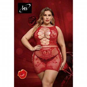 HS Σέξι Γυναικείο Plus Size Ολόσωμο See Through Εσώρουχο One Size - Κόκκινο