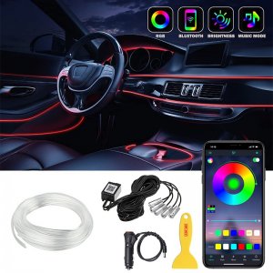 Andowl Διακοσμητικός Φωτισμός Οπτική Ίνα LED RGB Neon 6μ Εσωτερικού Σαλονιού Αυτοκινήτου - Φωτορυθμικό 12V - Fiber Optic