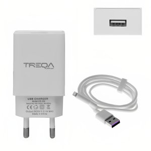 Φορτιστής Ταχείας Φόρτισης με 1 Θύρα USB 3.1A και Καλώδιο Lightning - Treqa