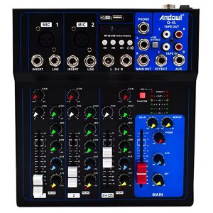 Αναλογική Κονσόλα Μιξαρίσματος USB, Bluetooth για DJ &amp; Καραόκε 4 Καναλιών Andowl Μαύρο