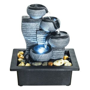 Διακοσμητικό Συντριβάνι Feng Shui Τρεχούμενου Νερού με Κιούπια και Εφέ LED Φωτισμού 27x23x18 cm