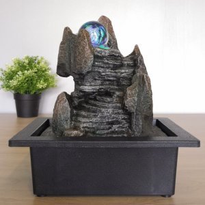 Feng Shui Διακοσμητικό Συντριβάνι Καταρράκτης με Φωτισμό LED &amp; Κρυστάλλινη Σφαίρα 26 x 23 x 18 εκ