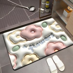 3D Ανάγλυφο Μαλακό Πατάκι Μπάνιου - Αντιολισθητικό &amp; Αδιάβροχο - Flowers - 38 x 58 cm