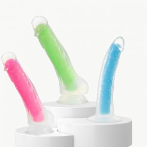 Neon Φωσφοριζέ Ρεαλιστικό Dildo Σιλικόνης με Ραβδώσεις &amp; Ισχυρή Βεντούζα - Glow In The Dark