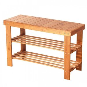 Εξυπνη Ξύλινη Bamboo Παπουτσοθήκη - Stand με 2 Ράφια και Καπάκι για Κάθισμα 70 x 28 x 44cm