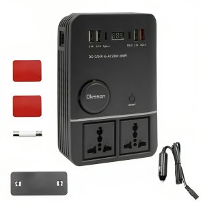 Olesson Inverter Αυτοκινήτου 200W για Μετατροπή 12V - 24V DC σε 220V AC με 4 Θύρες USB &amp; 2 Θύρες Type-C